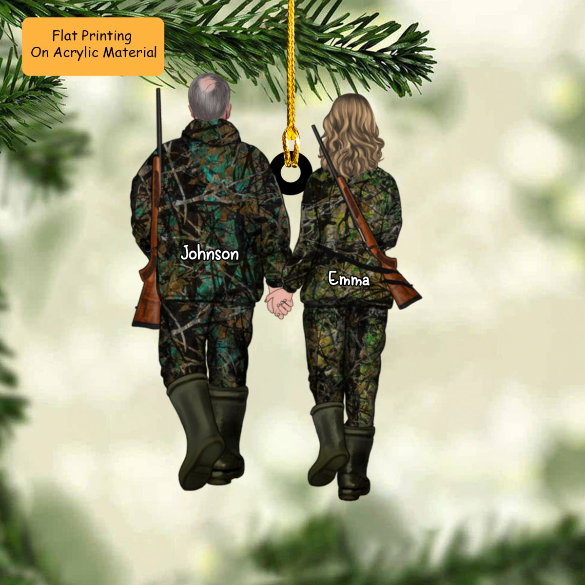 Personalized Hunting Couple Partners Flat Acrylic Keychain, Meaningful Gifts For Couple Partners Soulmates Love Hunting
