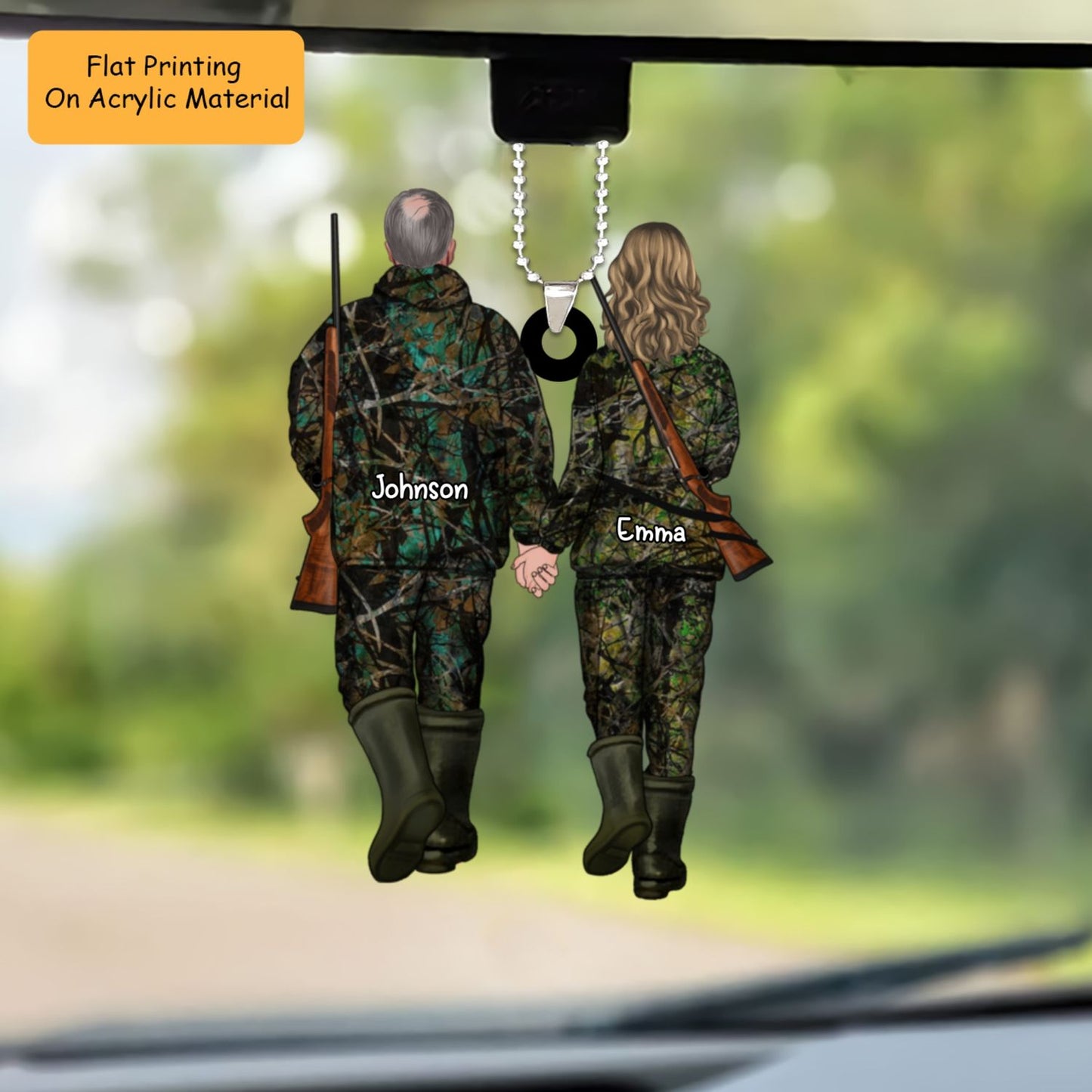 Personalized Hunting Couple Partners Flat Acrylic Keychain, Meaningful Gifts For Couple Partners Soulmates Love Hunting