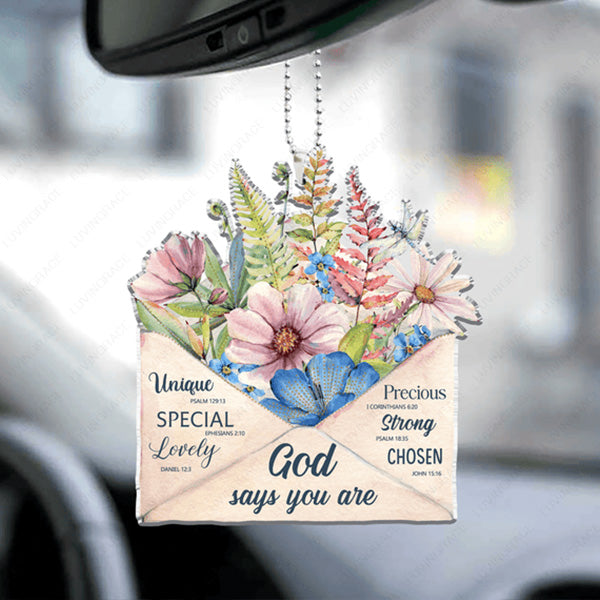 Note Card Flowers God Says You Are Acrylic Car Ornament, Perfect Christmas Gift For Family, Friends