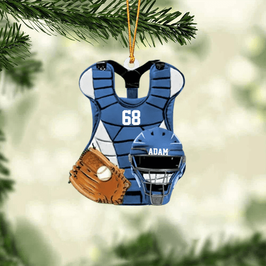 Personalized Baseball Catcher Chest Protector And Helmet Acrylic Ornament, Custom Christmas Ornament Gifts For Baseball