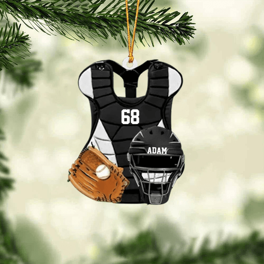 Personalized Baseball Catcher Chest Protector And Helmet Acrylic Ornament, Custom Christmas Ornament Gifts For Baseball