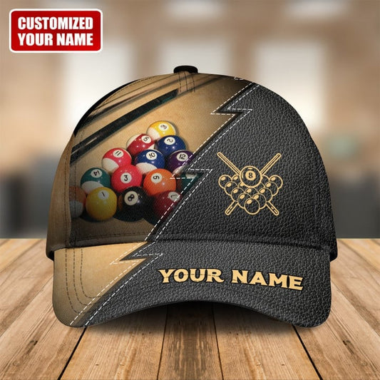 Billiard Leather Pattern Personalized Name 3D Printed Classic Hat Cap Gifts For Billiards Lovers