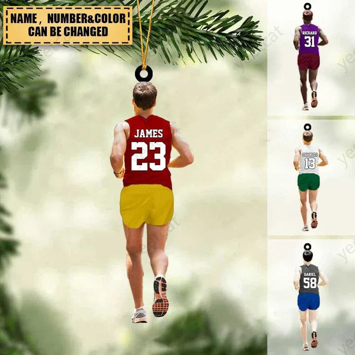 Custom Marathon Acrylic Christmas Ornaments, Running Man Ornament, Jogging Acrylic Ornament - Gift For Runner
