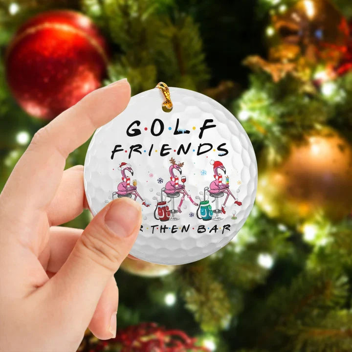 Flamingo Golf Friends Stick Man Circle Ceramic Ornament, Par Then Bar Golf Bag Stick Ornament - Best Gift For Golf Lovers, Christmas