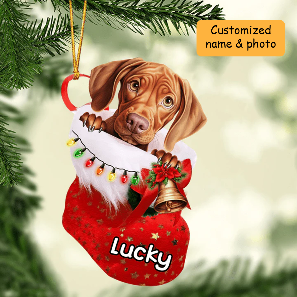 Customized Vizsla Dog In Christmas Stocking Acrylic Ornament, Christmas Gifts Ornament for Dog Lover