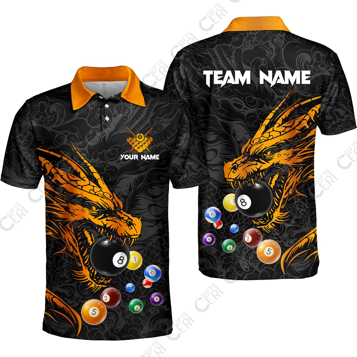 Customized Billiards Unisex Polo Shirt, Dragon Billiard, 8 Ball Jersey