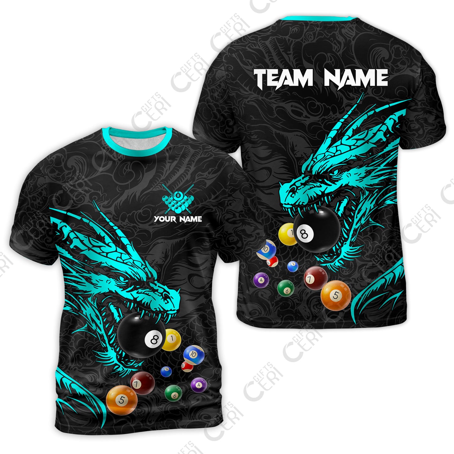 Customized Billiards T-Shirt, Dragon Billiard, 8 Ball Jersey