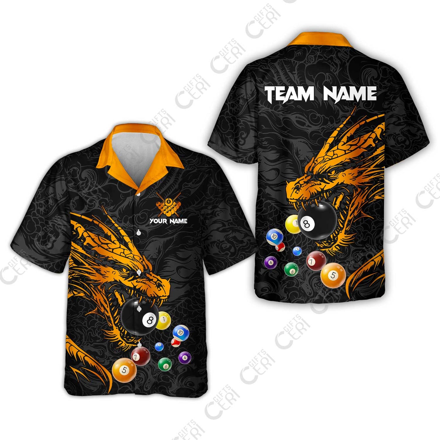 Customized Billiards Hawaiian Shirt, Dragon Billiard, 8 Ball Jersey