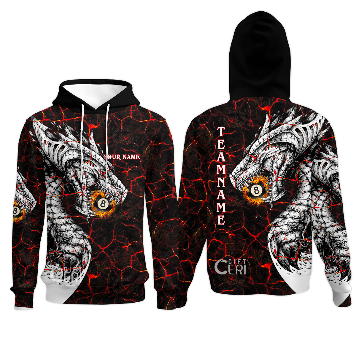 Customized Billiards Hoodies, Magma Pattern And Dragon 8 Ball Jersey