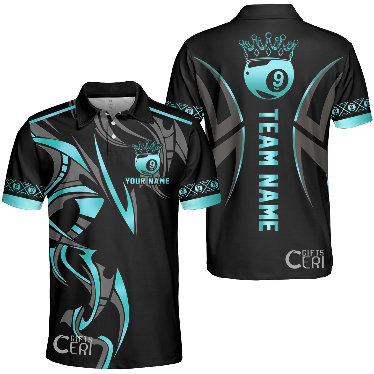 Customized Billiards Unisex Polo Shirt, Crown 9 Ball Esport Jersey