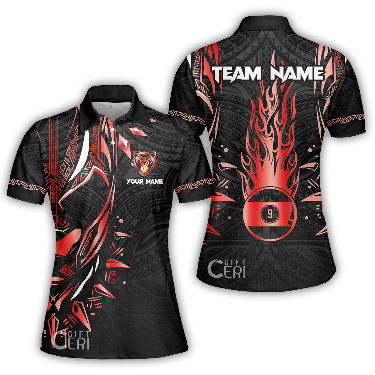 Customized Billiards Women Polo Shirt, Panther Forever Flaming 9 Ball Personalized Jersey Gift For Billiard Players
