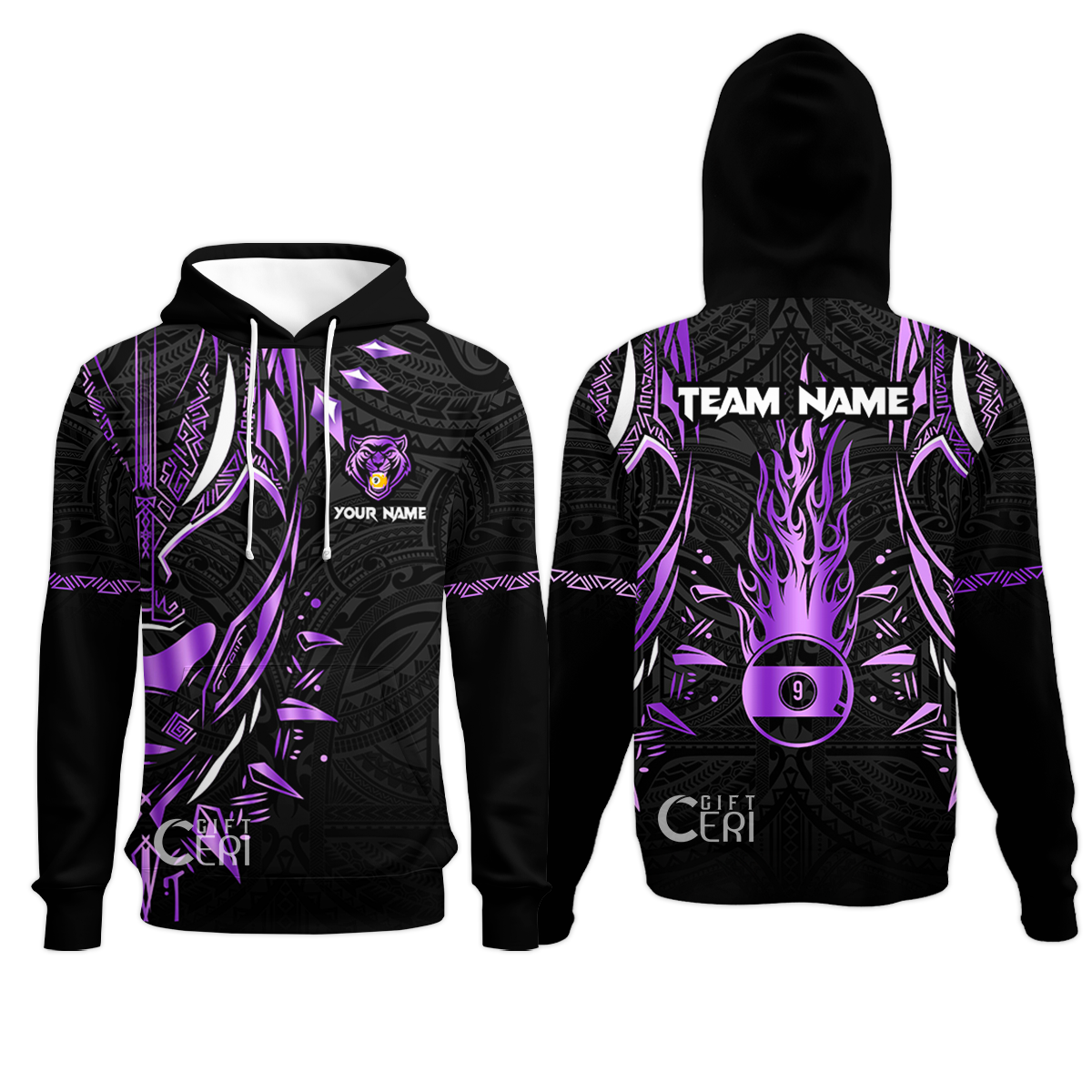 Customized Billiards Hoodies, Panther Forever Flaming 9 Ball Personalized Jersey Gift For Billiard Players