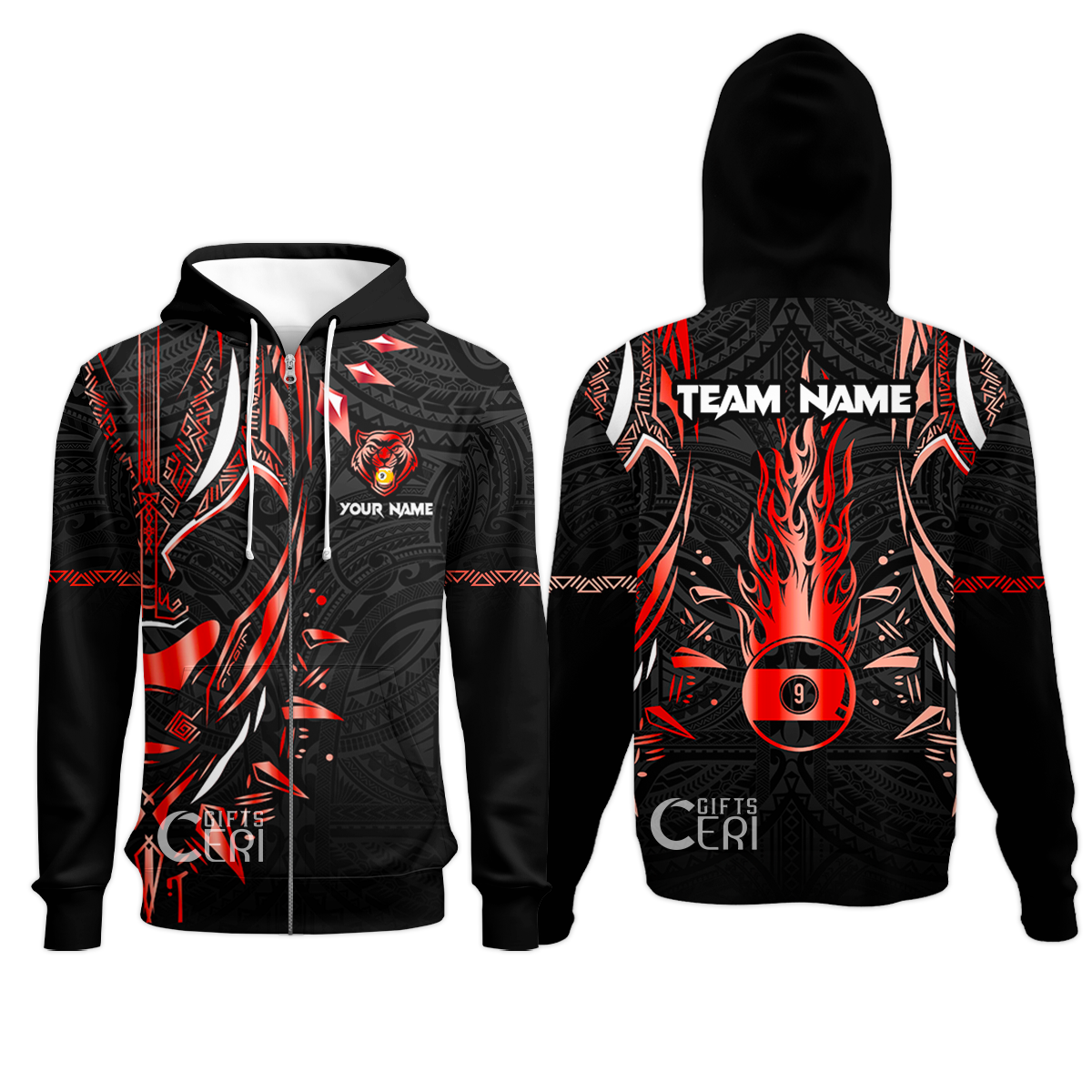 Customized Billiards Zip Hoodies, Panther Forever Flaming 9 Ball Personalized Jersey Gift For Billiard Players