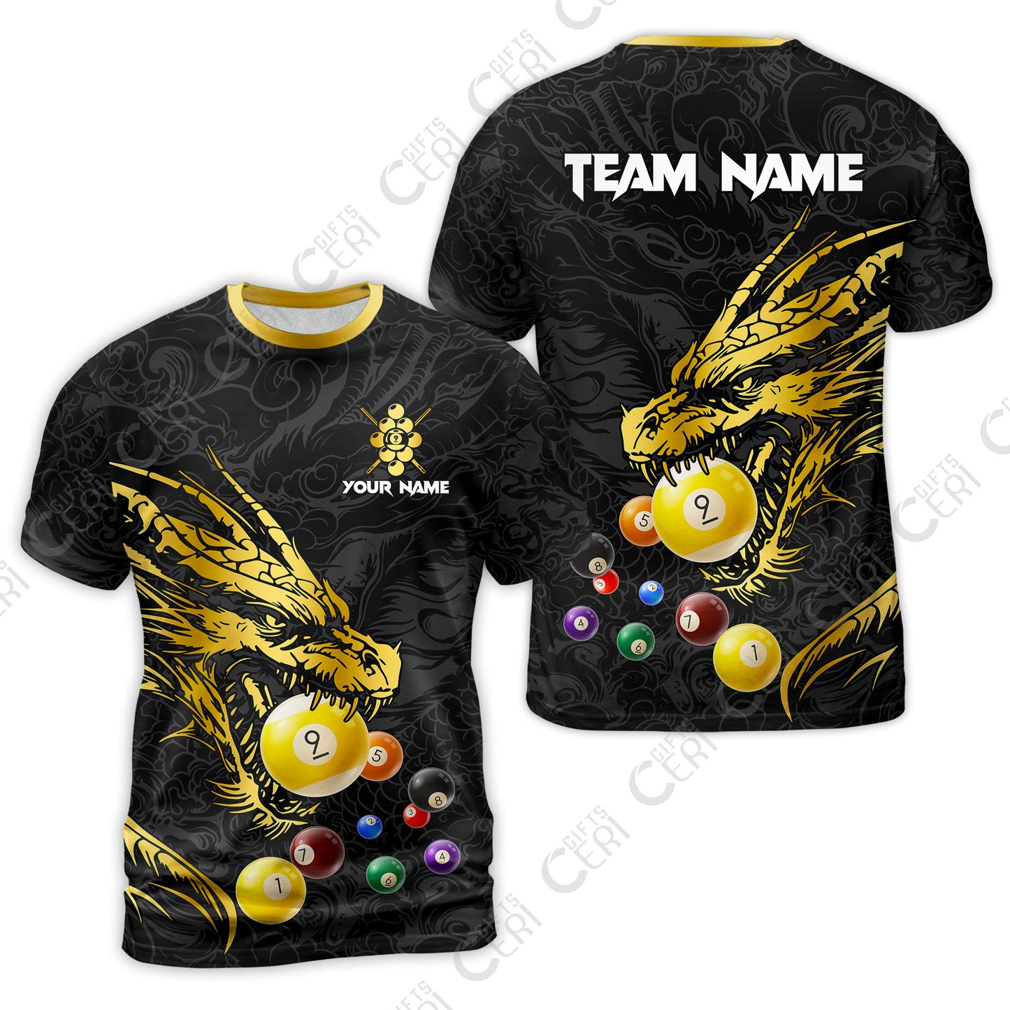 Customized Billiards T-Shirt, Dragon 9 Ball Personalized Jersey Gift For Billiard Players