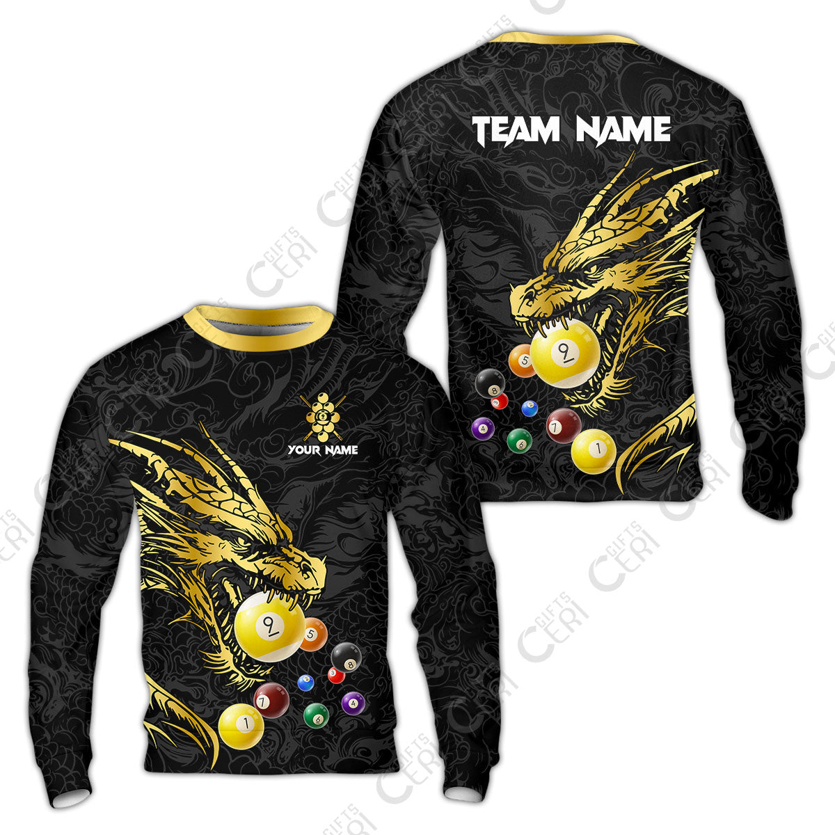 Customized Billiards Sweatshirt, Dragon 9 Ball Personalized Jersey Gift For Billiard Players