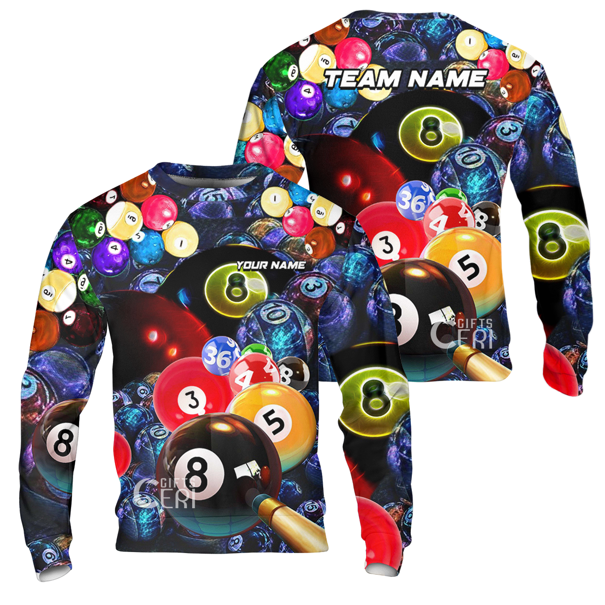 Customized Billiards Sweatshirt, Colorful Billiard 8 Ball Jersey Gift For Billiard Players