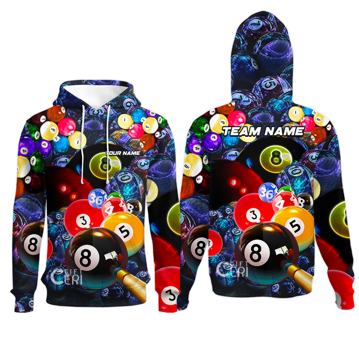 Customized Billiards Hoodies, Colorful Billiard 8 Ball Jersey Gift For Billiard Players