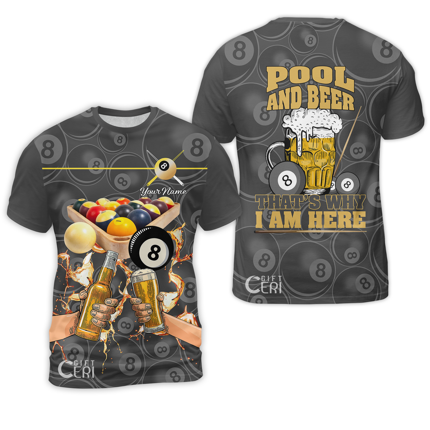 Customized Billiard T-Shirt, Personalized Pool And Beer That's Why I Am Here 8 Ball Jersey Gift For Billiard Players