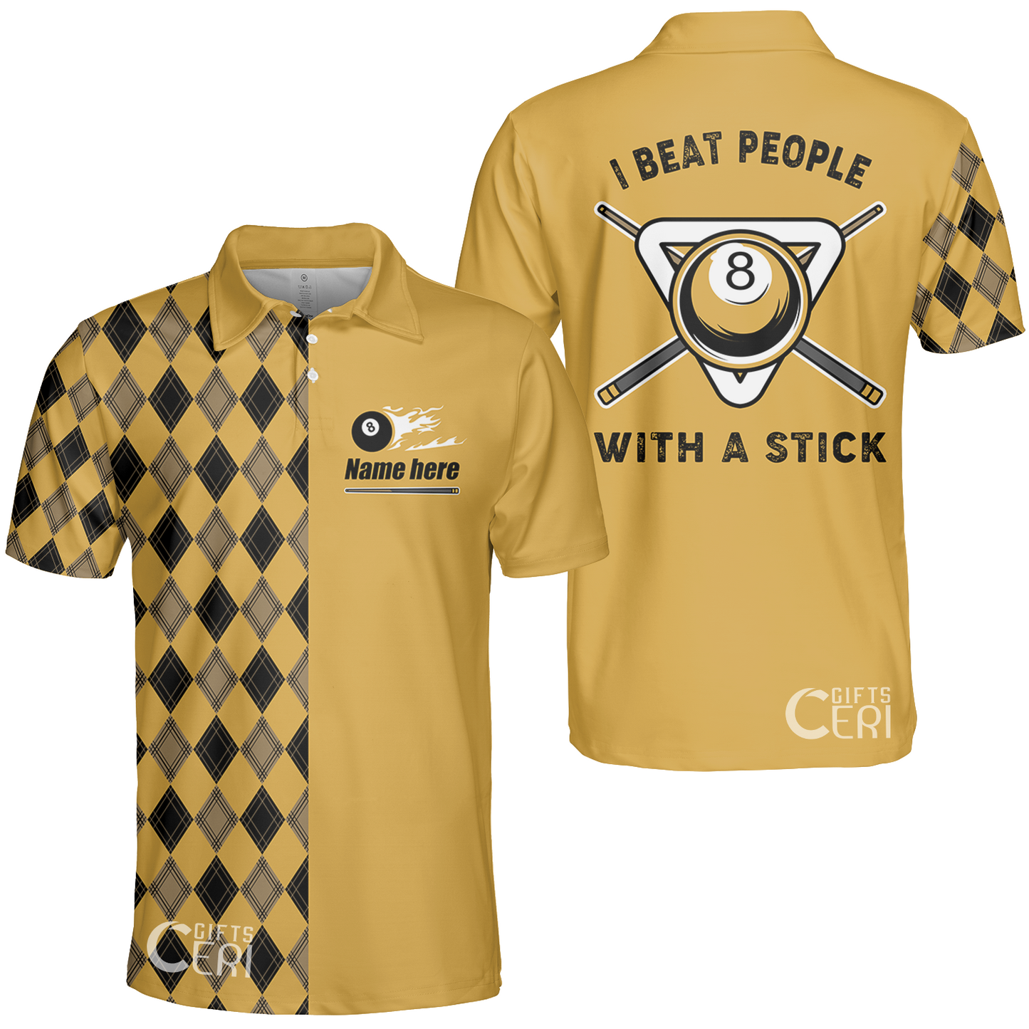 Customized Billiards Unisex Polo Shirt, I Beat People With A Stick 8 Pool Flaming 8 Ball Jersey Gift For Billiard Players