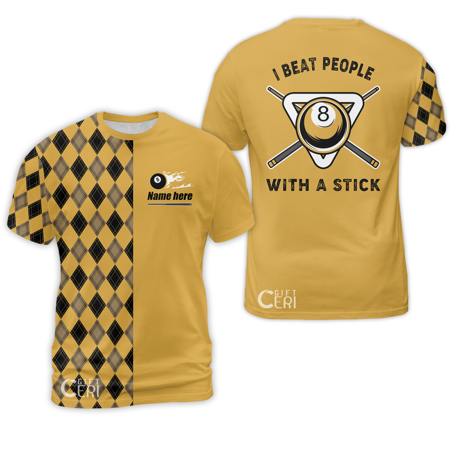 Customized Billiards T-Shirt, Personalized I Beat People With A Stick 8 Pool Flaming 8 Ball Jersey Gift For Billiard Players