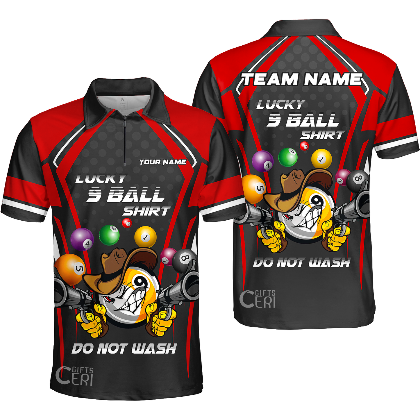 Customized Billiards Quarter-Zip Polo Shirt, Personalized Lucky 9 Ball Shirt Do Not Wash Jersey Gift For Billiard Players