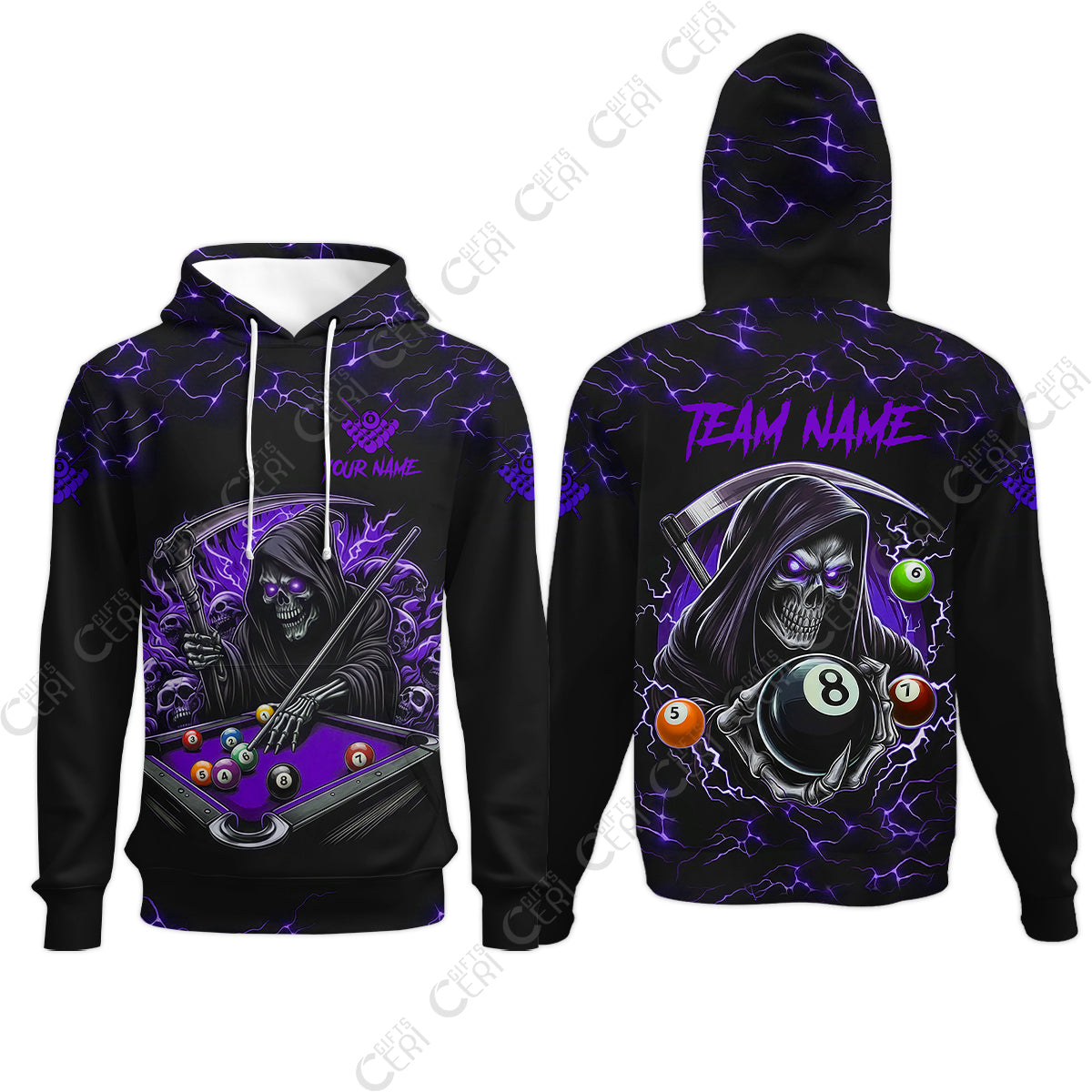 Customized Billiards Hoodies, Personalized Billiard Death Skeleton 8 Ball Jersey Gift For Billiard Players