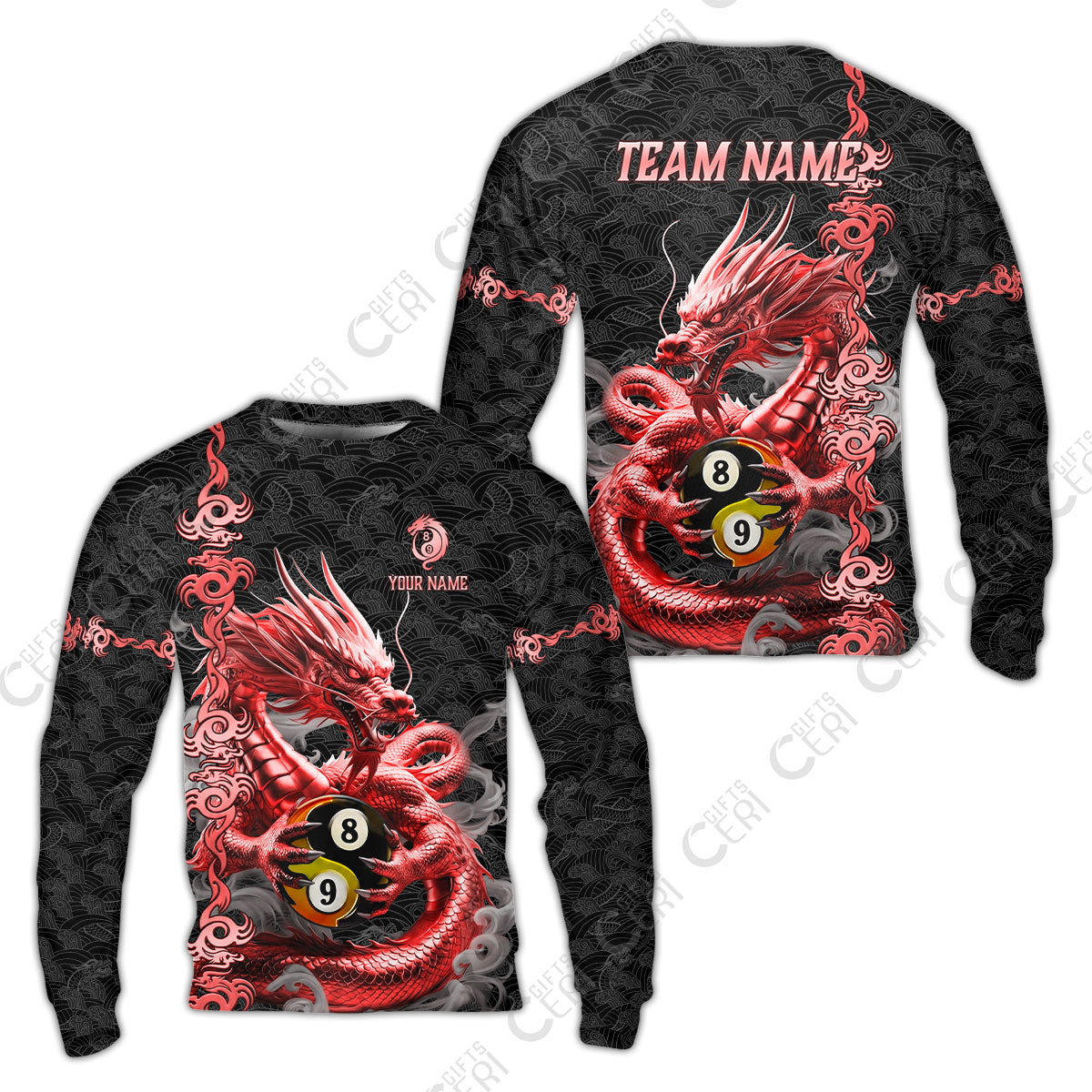 Customized Billiards Sweatshirt, Personalized Dragon Billiard Yin Yang 8 Ball 9 Ball Jersey Gift For Billiard Players