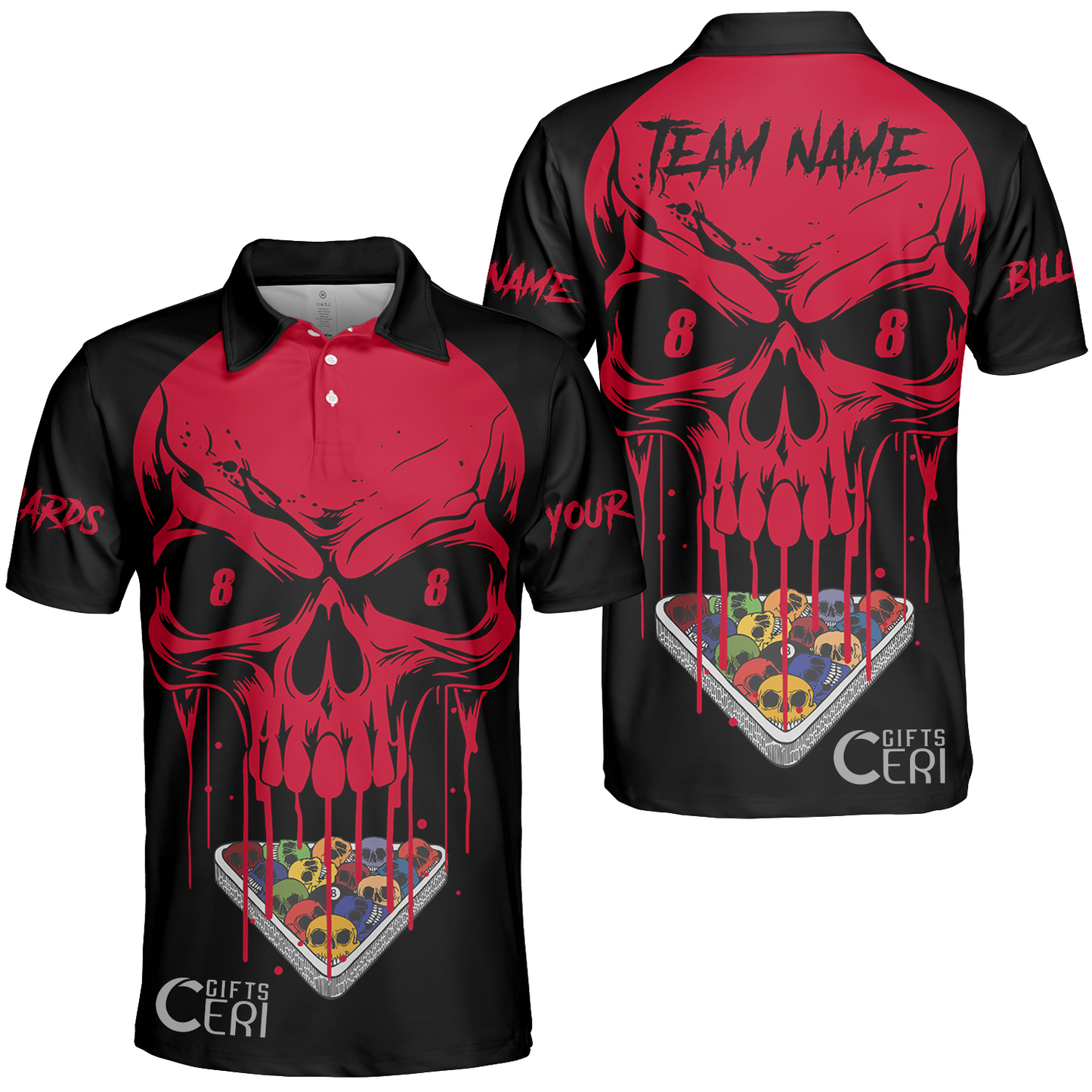 Customized Billiards Unisex Polo Shirt, Personalized Skull 8 Ball Jersey Gift For Billiard Players