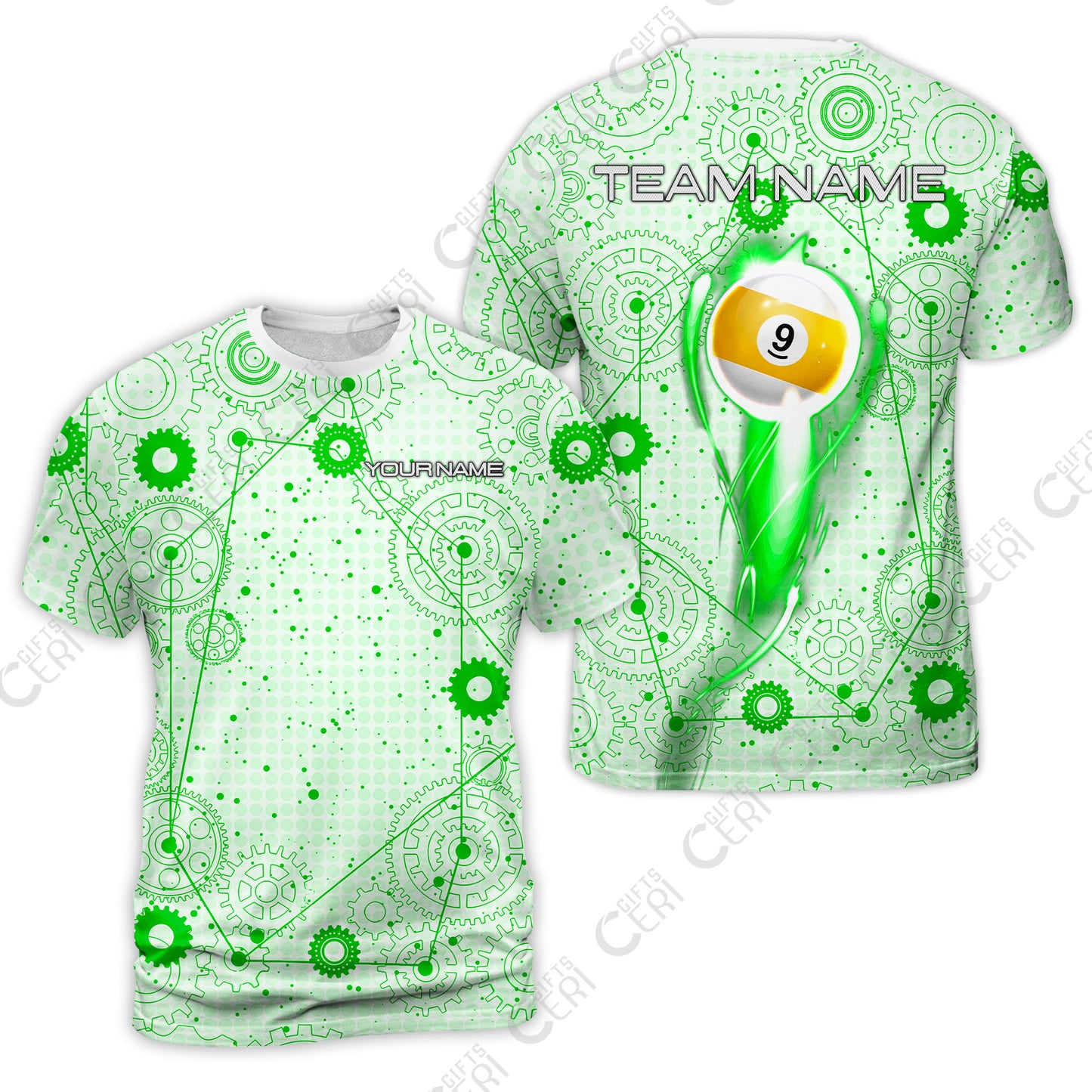 Customized Billiards T-Shirt, Personalized Billiard 9 Ball Lighting Gear Pattern Jersey Gift For Billiard Players