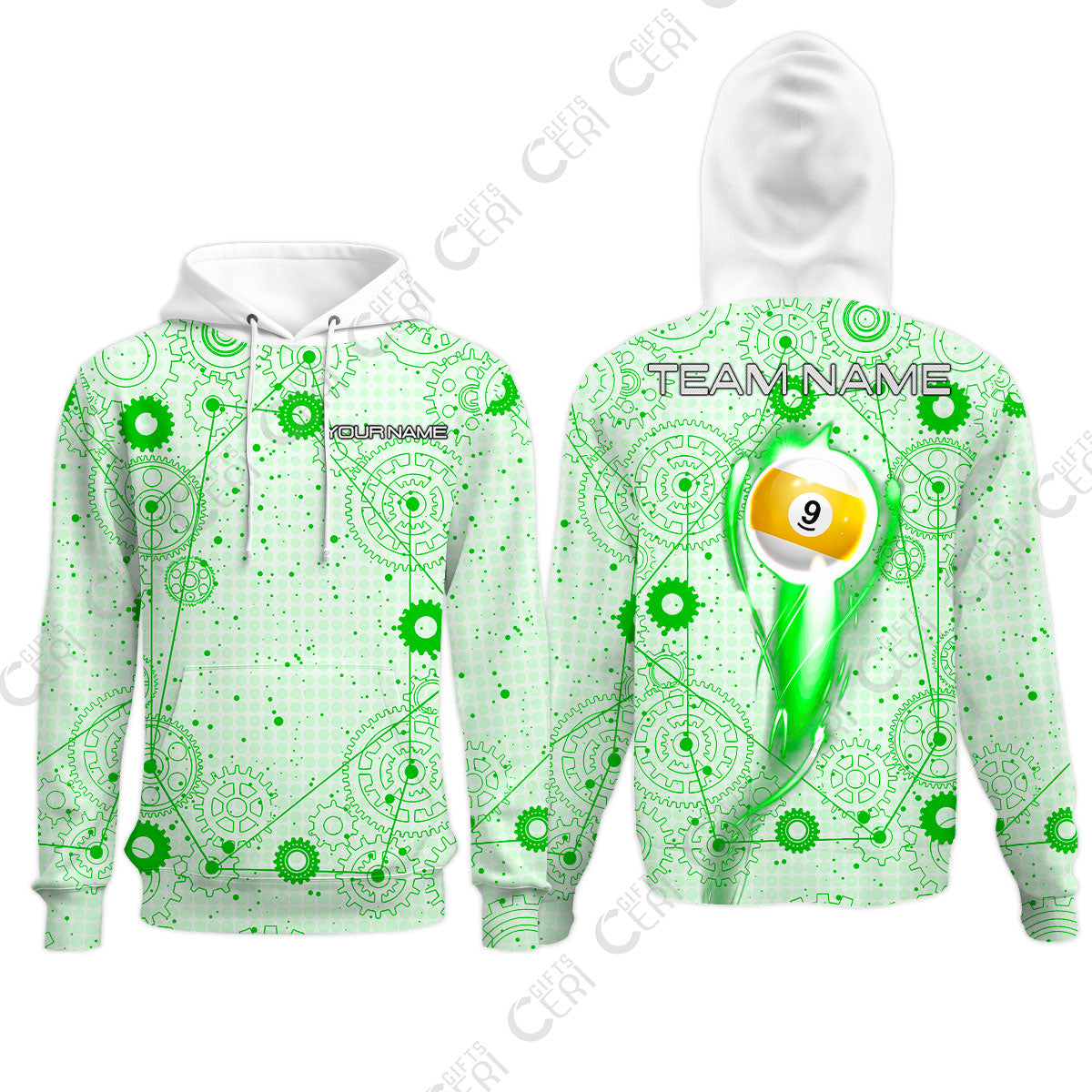 Customized Billiards Hoodies, Personalized Billiard 9 Ball Lighting Gear Pattern Jersey Gift For Billiard Players