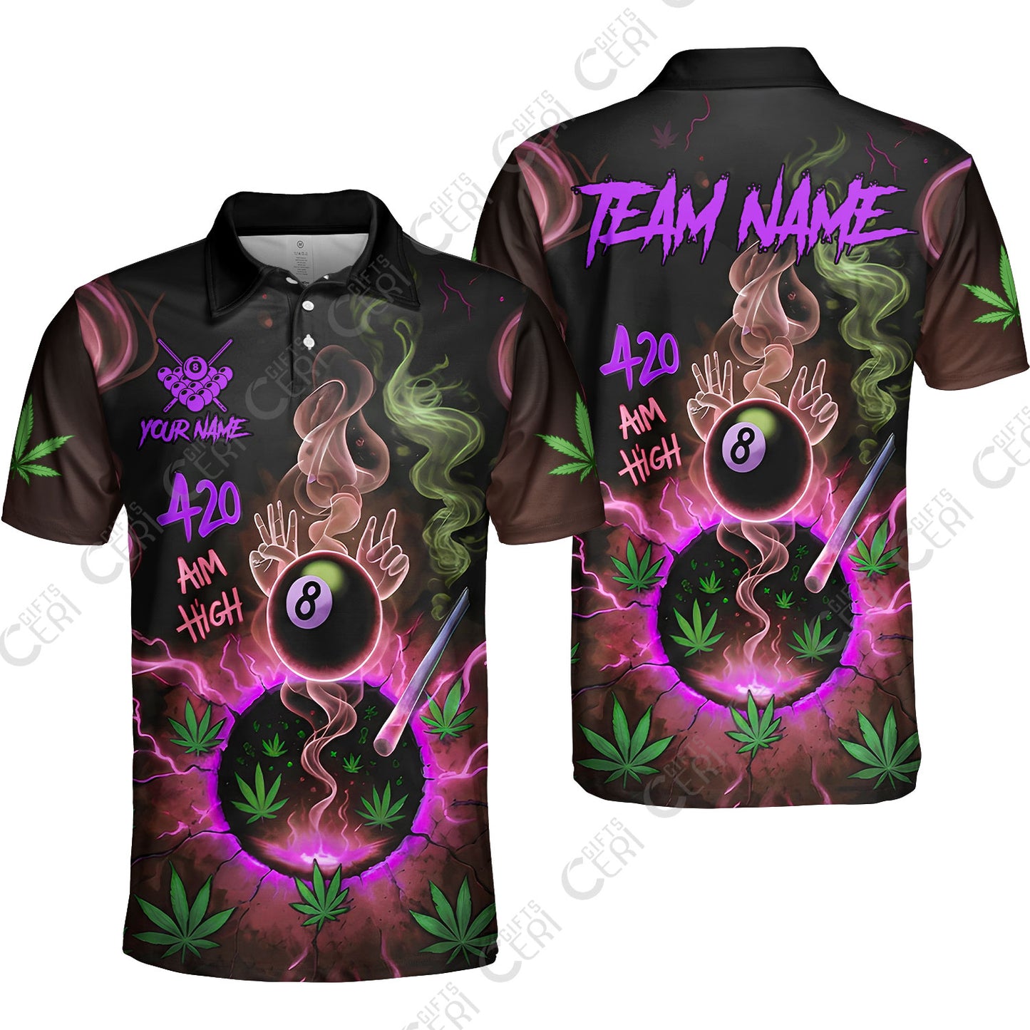 Customized Billiards Unisex Polo Shirt, Personalized 420 Aim High 8 Ball Pool Team Jersey Gift For Billiard Players