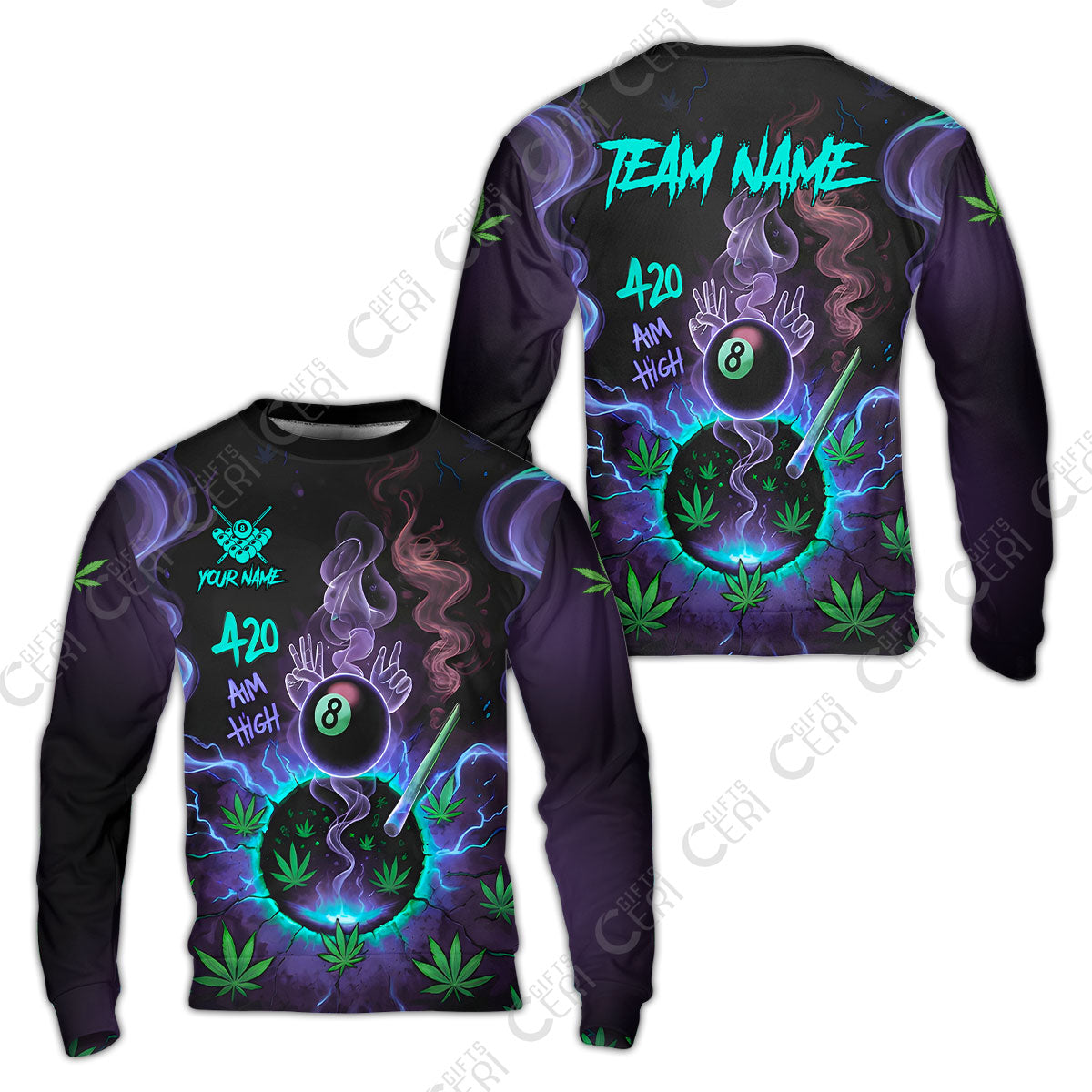 Customized Billiards Sweatshirt, Personalized 420 Aim High 8 Ball Pool Team Jersey Gift For Billiard Players
