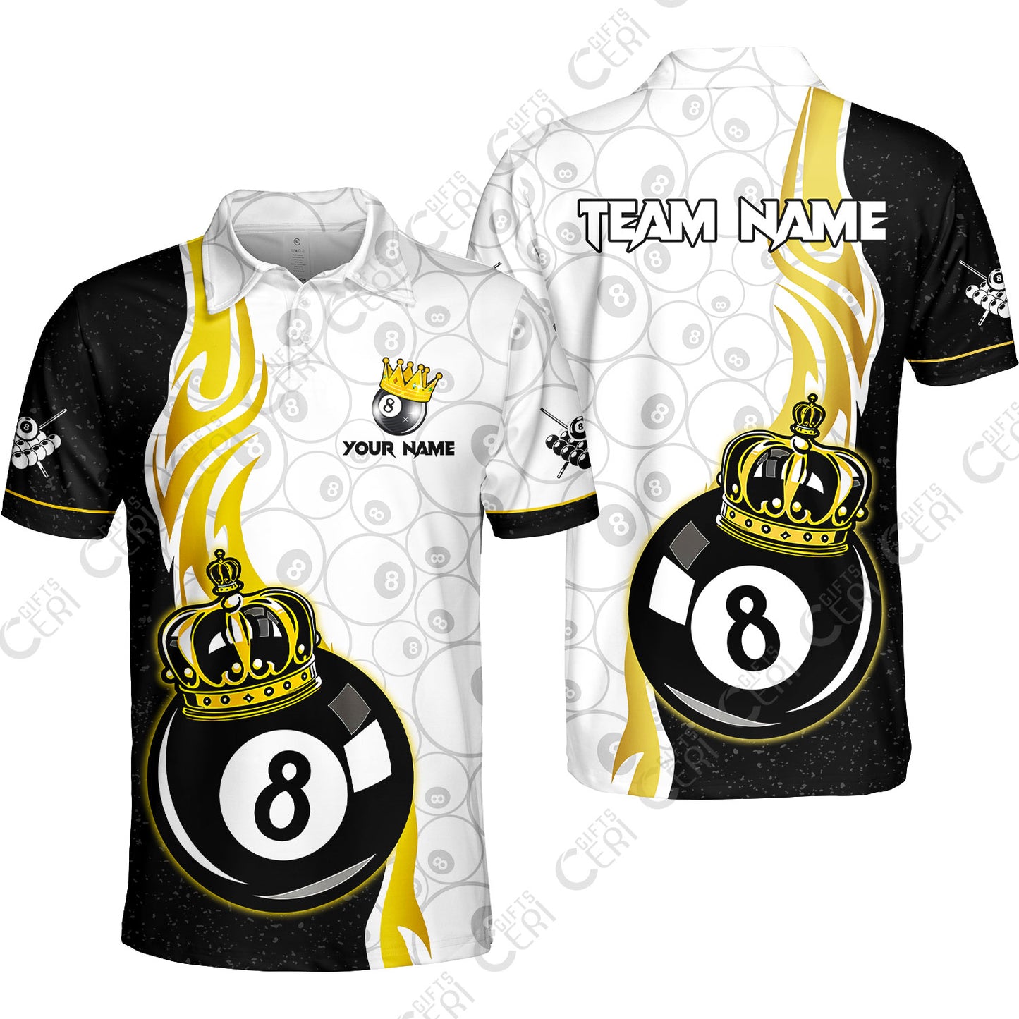 Customized Billiards Unisex Polo Shirt, Personalized 8 Ball Pool Crown Billiard Jersey Gift For Billiard Players