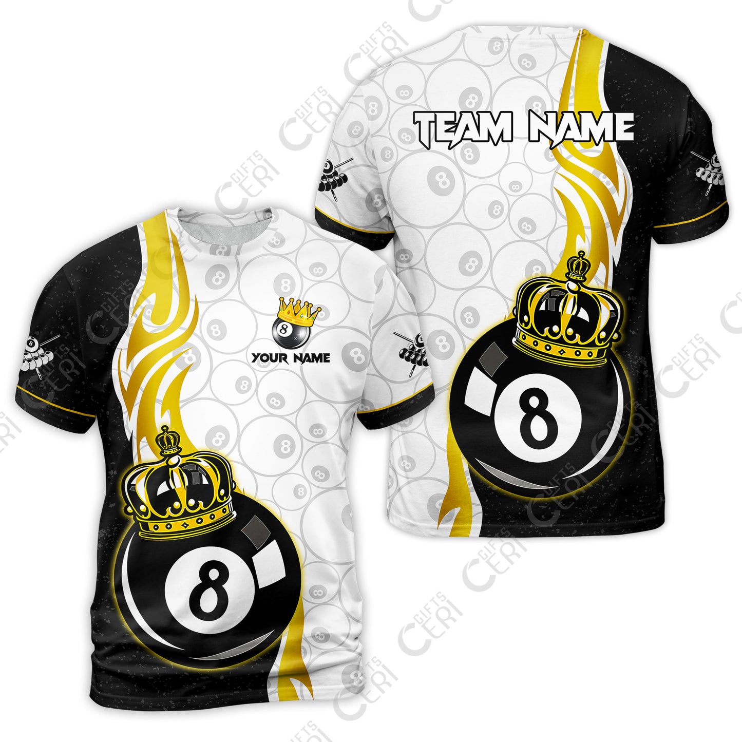 Customized Billiards T-Shirt, Personalized 8 Ball Pool Crown Billiard Jersey Gift For Billiard Players