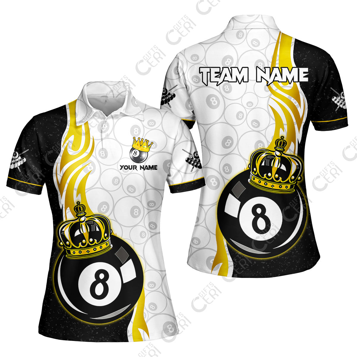 Customized Billiards Women Polo Shirt, Personalized 8 Ball Pool Crown Billiard Jersey Gift For Billiard Players