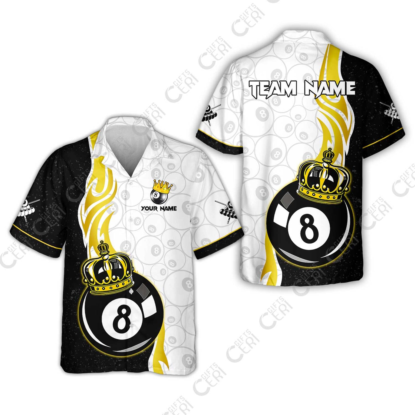Customized Billiards Hawaiian Shirt, Personalized 8 Ball Pool Crown Billiard Jersey Gift For Billiard Players