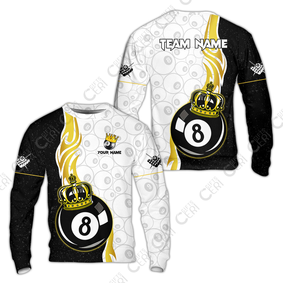 Customized Billiards Sweatshirt, Personalized 8 Ball Pool Crown Billiard Jersey Gift For Billiard Players