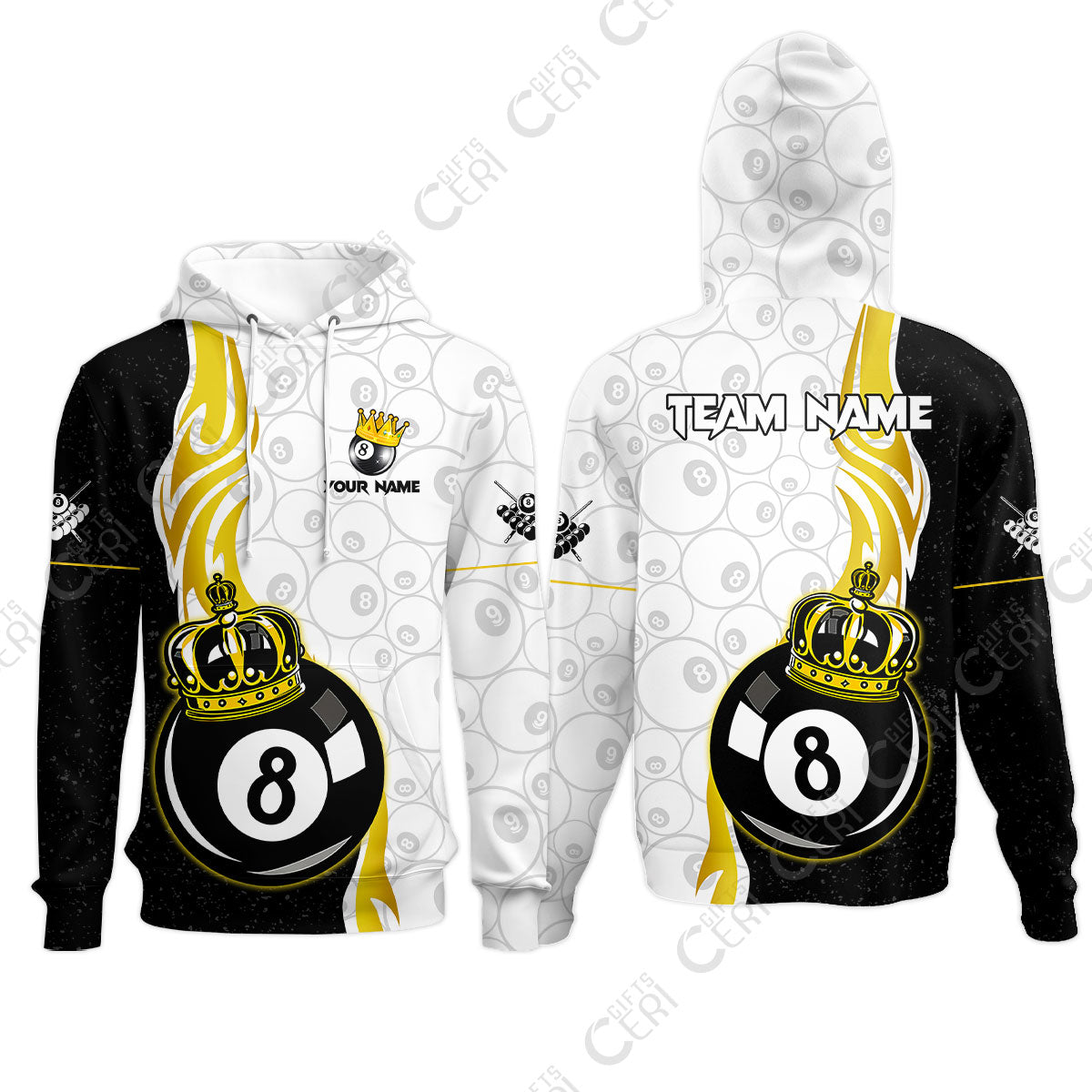 Customized Billiards Hoodies, Personalized 8 Ball Pool Crown Billiard Jersey Gift For Billiard Players