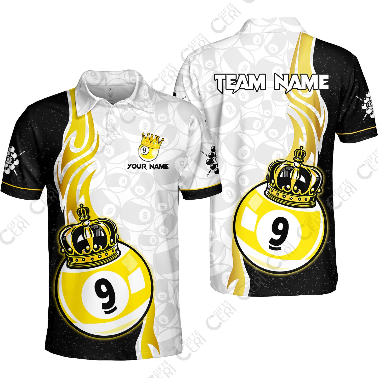 Customized Billiards Unisex Polo Shirt, Personalized 9 Ball Pool Crown Billiard Jersey Gift For Billiard Players