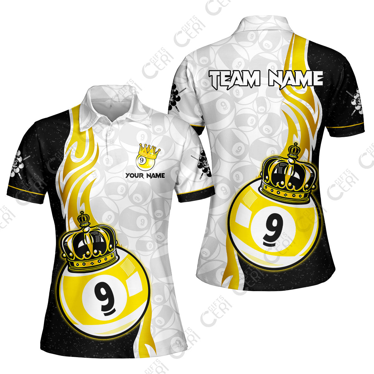 Customized Billiards Women Polo Shirt, Personalized 9 Ball Pool Crown Billiard Jersey Gift For Billiard Players