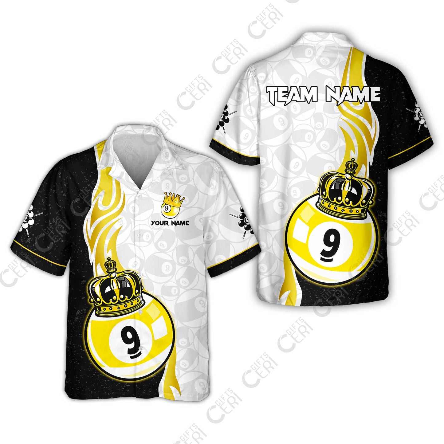 Customized Billiards Hawaiian Shirt, Personalized 9 Ball Pool Crown Billiard Jersey Gift For Billiard Players