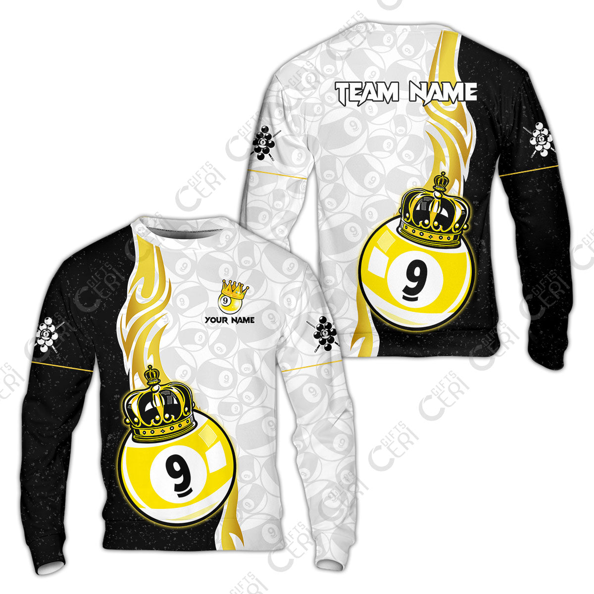 Customized Billiards Sweatshirt, Personalized 9 Ball Pool Crown Billiard Jersey Gift For Billiard Players