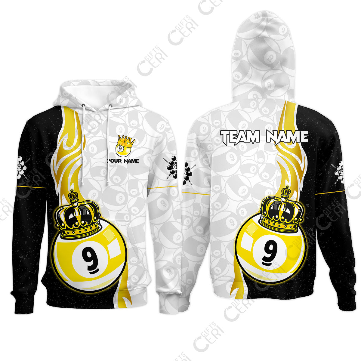 Customized Billiards Hoodies, Personalized 9 Ball Pool Crown Billiard Jersey Gift For Billiard Players