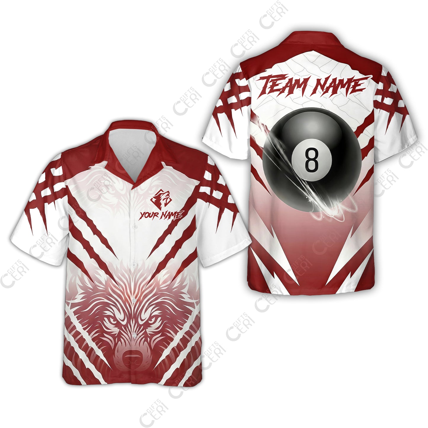 Customized Billiards Hawaiian Shirt, Personalized 8 Ball Wolf Scratch Pattern Billiard Jersey Gift For Billiard Players