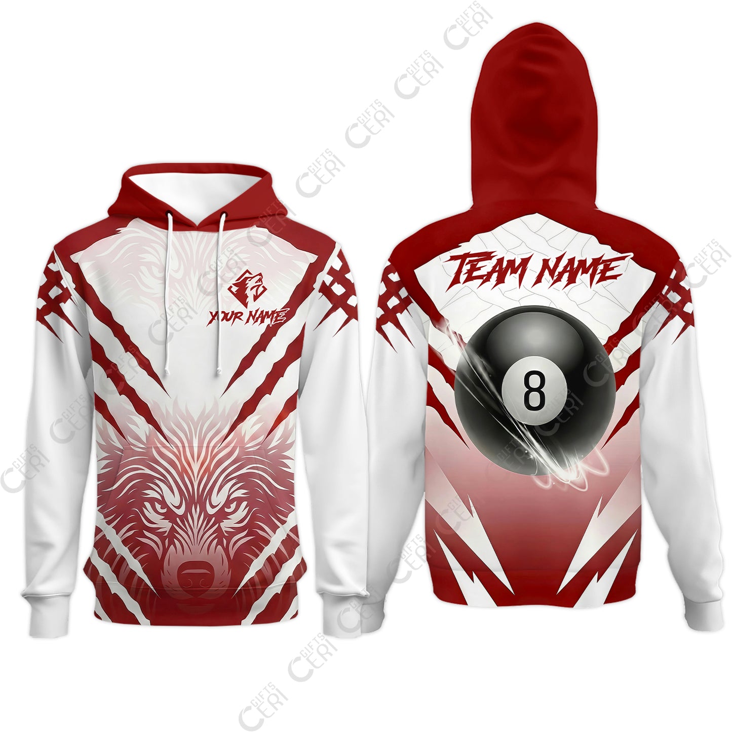 Customized Billiards Hoodies, Personalized 8 Ball Wolf Scratch Pattern Billiard Jersey Gift For Billiard Players