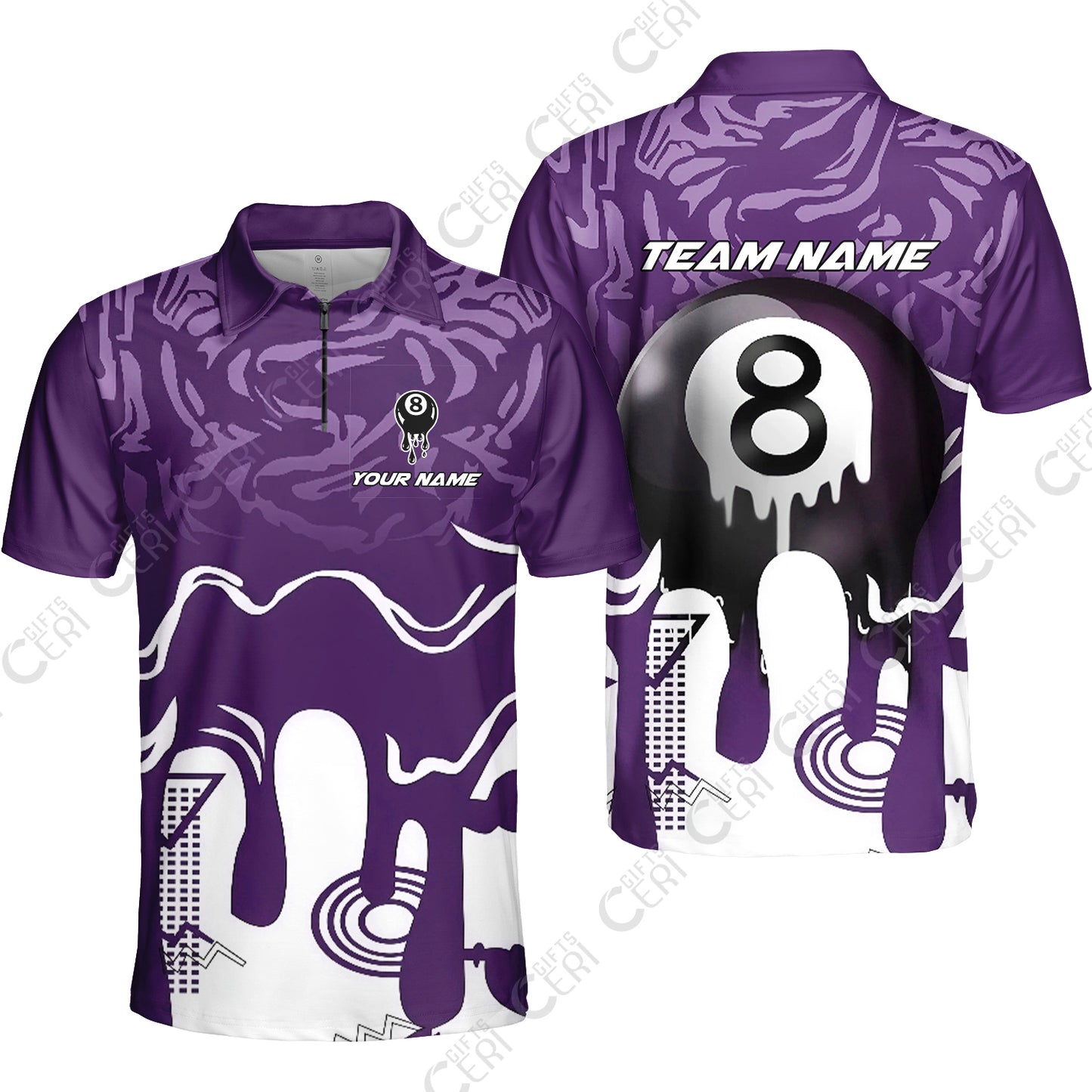 Customized Billiards Quarter-Zip Polo Shirt, Personalized Drip 8 Ball Jersey Gift For Billiard Players