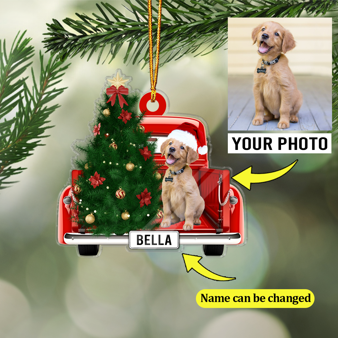 Personalized Dog On Christmas Truck Acrylic Ornament, Meaningful Christmas Gift For Dog Mom Dad