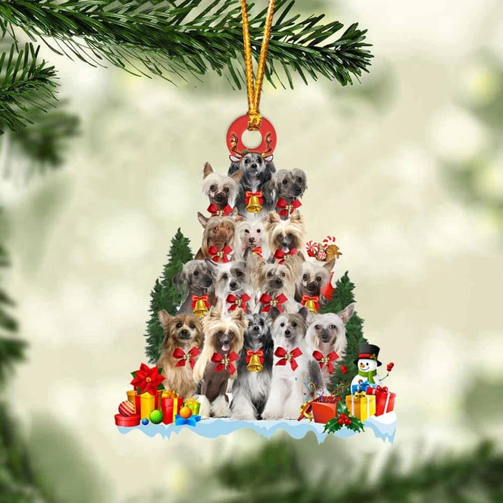 Chinese Crested Dog Christmas Tree Acrylic Ornament, Christmas Gift Ornament for Dog Lover, Holiday Decor