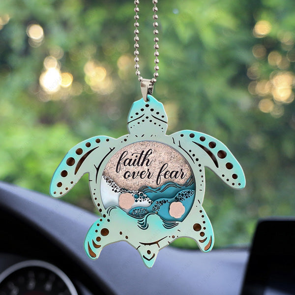 Sea Turtle Faith Over Fear Acrylic Car Ornament - Perfect Christmas Gift For Family, Friends