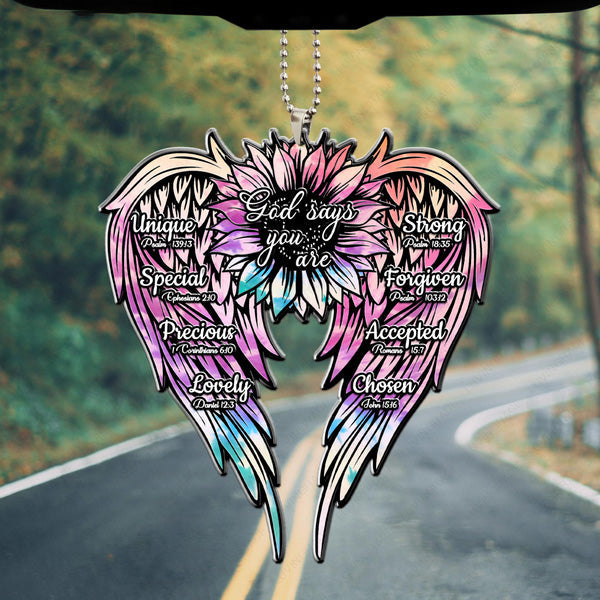 Muticolor Flower Wings God Says You Are Acrylic Car Ornament, Perfect Christmas Gift For Family, Friends